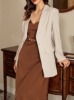 Picture of Women’s  Elegant Blazer with Notched Collar, Slim Waist, Pleated Design & Long Sleeves