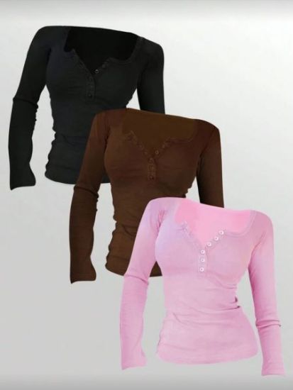 Picture of Women’s Casual multi Color Long Sleeve T-Shirt 3pcs. set
