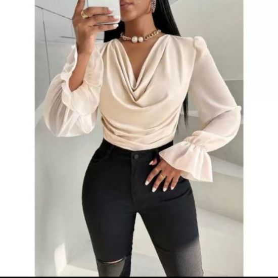 Picture of Women’s Cowl Neck Bodysuit with Ruffled Long Sleeves