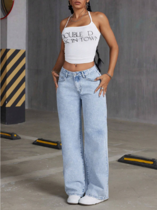 Picture of Autumn Women’s Casual Loose Straight-Leg Wide-Leg Denim Pants