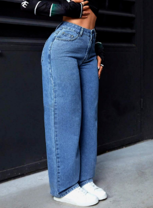 Picture of Autumn Women’s Casual Loose Straight-Leg Wide-Leg Denim Pants