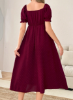 Picture of Women’s Polka Dot Jacquard Long  Nightdress – Square Neck, Puff short Sleeves
