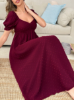 Picture of Women’s Polka Dot Jacquard Long  Nightdress – Square Neck, Puff short Sleeves