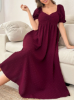 Picture of Women’s Polka Dot Jacquard Long  Nightdress – Square Neck, Puff short Sleeves