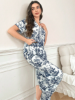 Picture of Women’s Printed Collar Pajama Set – Short Sleeve Top & Long Pants