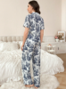 Picture of Women’s Printed Collar Pajama Set – Short Sleeve Top & Long Pants