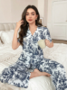 Picture of Women’s Printed Collar Pajama Set – Short Sleeve Top & Long Pants
