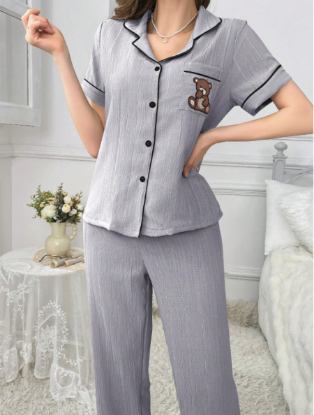 Picture of Women’s Pajama Set – Pocket Design, Bear Embroidery