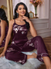 Picture of Women’s Satin Pajama Set – Floral Print,  spaghetti strap
