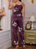 Picture of Women’s Satin Pajama Set – Floral Print,  spaghetti strap