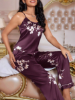 Picture of Women’s Satin Pajama Set – Floral Print,  spaghetti strap