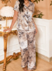 Picture of Women’s Pajama Set – Satin Floral Print Shirt & Long Pants, Elegant Holiday Wear