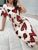 Picture of Women’s Nightdress - Casual Heart Print Round Neck