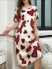 Picture of Women’s Nightdress - Casual Heart Print Round Neck