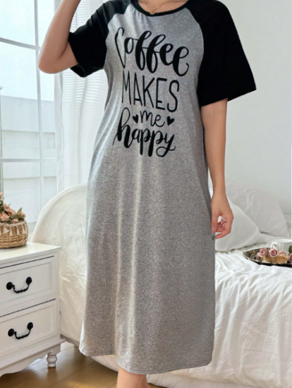 Picture of Women’s Casual Knit Nightdress – Two-Tone Raglan Short Sleeve, Round Neck