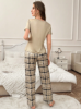 Picture of Women’s Pajama Set – Short Sleeve Letter & Bow Print Top with Plaid Pants