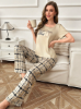 Picture of Women’s Pajama Set – Short Sleeve Letter & Bow Print Top with Plaid Pants