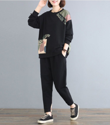 Picture of Large Size Women’s Spring & Autumn Fashion Set – Loose-Fitting Long-Sleeved Two-Piece Outfit