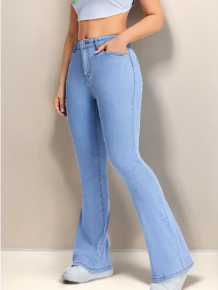 Picture of Women’s Retro High-Waisted Flared Jeans – Slim Fit Floor-Hugging Horseshoe Pants