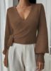 Picture of Autumn & Winter Women’s Cross V-Neck Knitted Short Top with Irregular Straps
