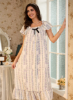Picture of Women’s Nightdress – Floral Print, Ruffle Hem & Bow Decor