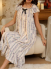 Picture of Women’s Nightdress – Floral Print, Ruffle Hem & Bow Decor