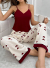 Picture of Women's Pajama Set – Heart Print V-Neck, spaghetti straps