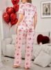 Picture of Women’s Pajama Set – Faux Silk Cherry Blossom Print, short sleeves