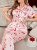 Picture of Women’s Pajama Set – Faux Silk Cherry Blossom Print, short sleeves