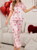 Picture of Women’s Pajama Set – Faux Silk Cherry Blossom Print, short sleeves