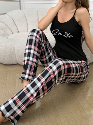 Picture of Women’s Pajama Set – Cami Top & Plaid Pants