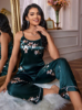 Picture of Women’s Satin Pajama Set – Floral Print straps Top & Pants