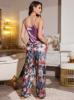 Picture of Women’s Satin Pajama Set – Floral Print, spaghetti straps top & long pants