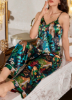 Picture of Women’s Satin Pajama Set – Tropical Plant Print, spaghetti straps top & long pants