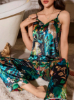 Picture of Women’s Satin Pajama Set – Tropical Plant Print, spaghetti straps top & long pants