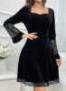 Picture of Women’s Elegant Nightdress – Lace Insert, velvet long sleeves
