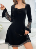 Picture of Women’s Elegant Nightdress – Lace Insert, velvet long sleeves
