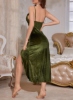 Picture of Women’s nightdress – Contrasting Lace, High Slit & Velvet, spaghetti straps