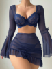 Picture of Women’s 3-PCS. Sexy Lingerie Set –  Long Sleeve Top + Thong + Ruffled Pleated Mini Skirt
