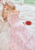Picture of Women’s Sexy Nightdress – Floral Mesh Lace Bow Decor, High Slit, Spaghetti straps
