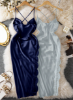 Picture of Women’s stain 2-Pcs. nightdress Set – spaghetti straps, Lace Patchwork Slit + G-String