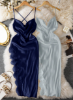 Picture of Women’s stain 2-Pcs. nightdress Set – spaghetti straps, Lace Patchwork Slit + G-String