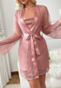 Picture of Women’s Satin Nightdress Set – Slip spaghetti straps Dress with Sheer Lace Robe