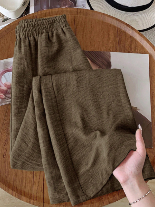 Picture of Women’s Casual Pants – Solid Color, Elastic Waist, Wide-Leg