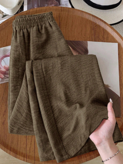 Picture of Women’s Casual Pants – Solid Color, Elastic Waist, Wide-Leg