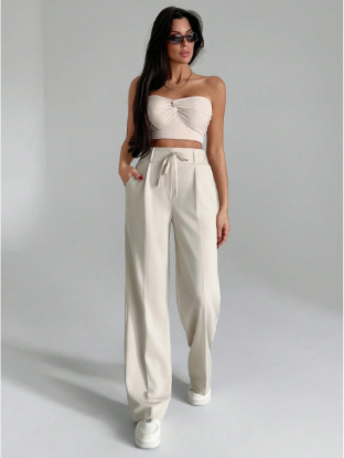 Picture of Women’s Elegant Pants – Solid Color with Tie Belt,  Wide-Leg