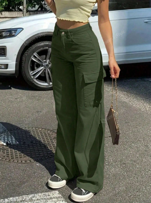 Picture of Women’s Casual Cargo Pants – High Waist, Wide-Leg Fit, Flap Pockets