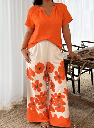 Picture of Women’s  2-Pcs. Set – Short-Sleeve, Repeating Pattern, Casual Loose Fit, Plus Size