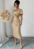 Picture of Women’s Midi Dress – Square Neck, Puff Sleeves, 3D Floral Decor