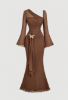 Picture of Women’s Dress – Bell long sleeves, Asymmetric Shoulder, Metal Buckle